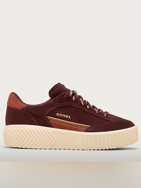 Sorel Ona Ave T-Toe Women's Sneaker Burgundy Suede with Cream Platform